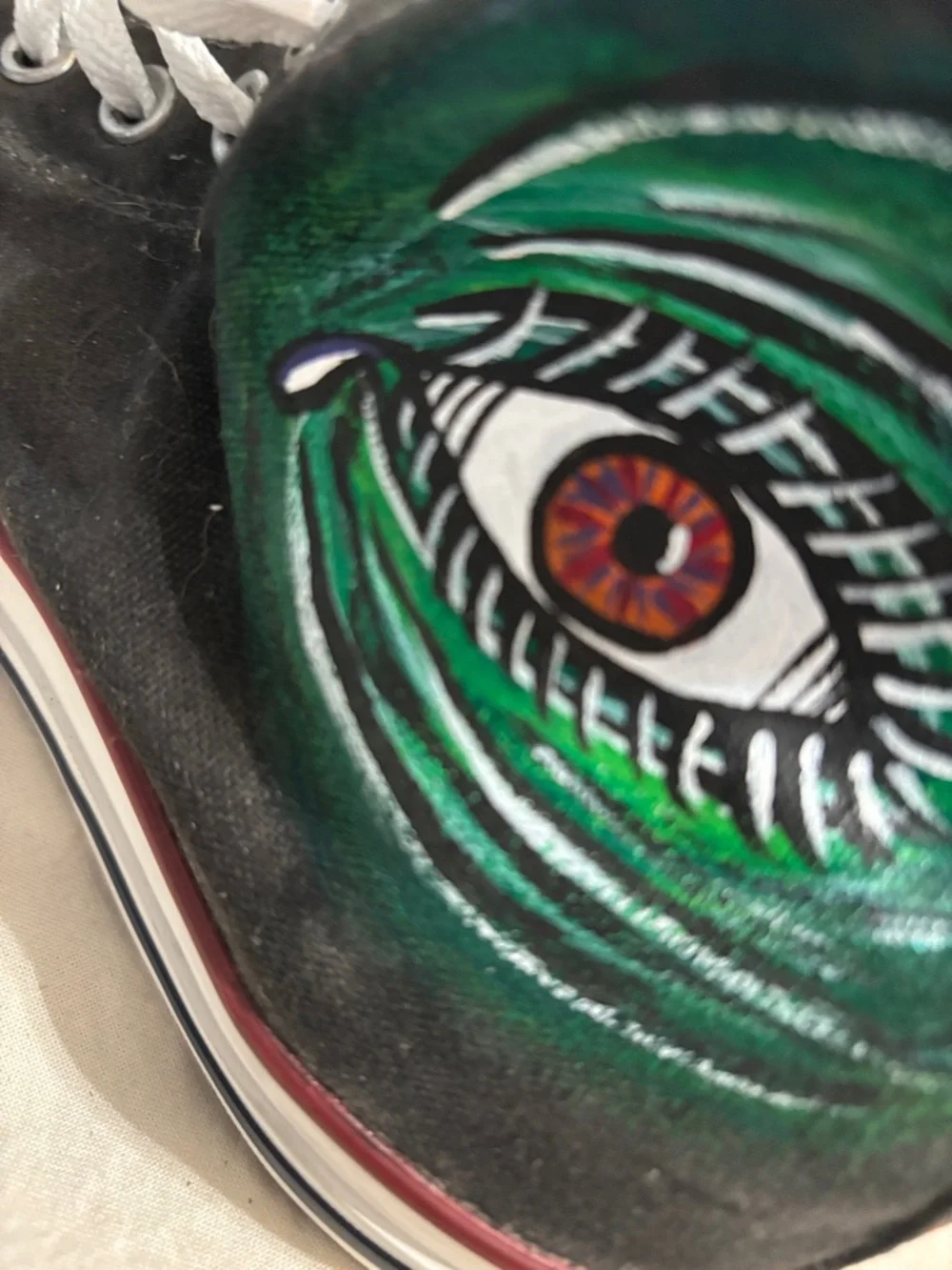 Converse Black High Top Sneakers with Hand-Painted Green & Blue Eye Art - Picture 6 of 6